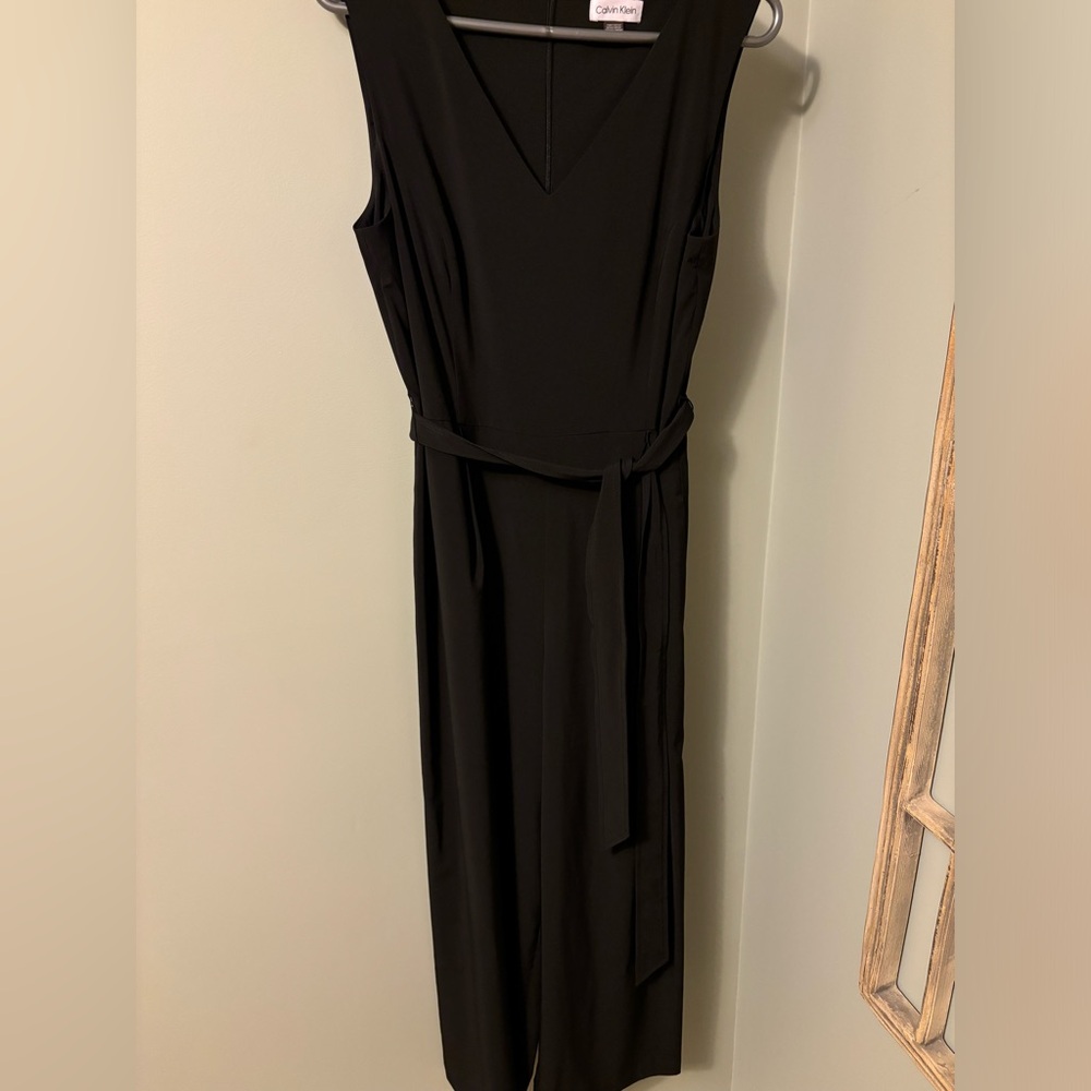 Calvin Klein Sleeveless Black Jumpsuit with Waist Tie